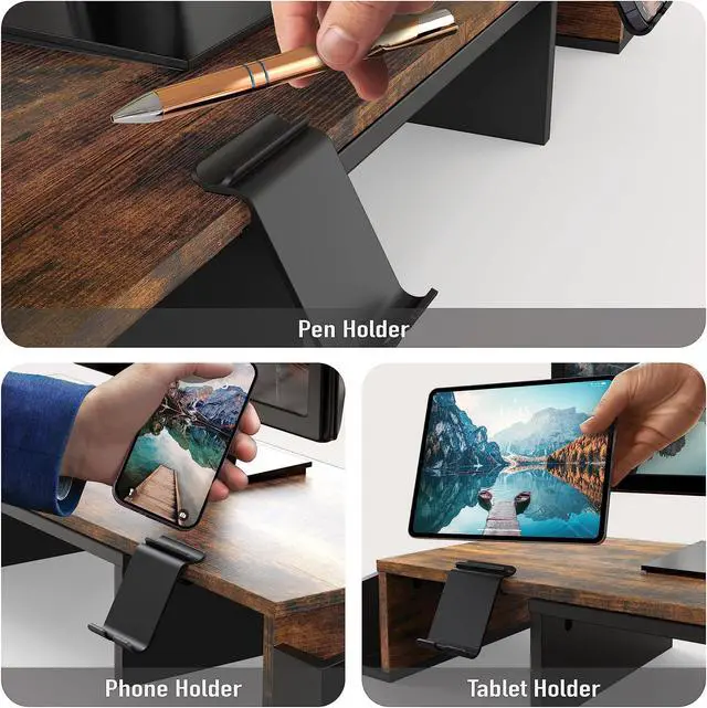 Alt view image 4 of 5 - Simple Houseware Desk Dual Monitor Stand Riser with Drawer, Rustic Brown