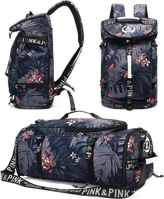 Main image of Floral gym duffel bag backpack, fashion wrestling bag,with shoe compartment, 4 kinds of back method waterproof travel sports walking laptop Lightweight (A-Floral Blue)