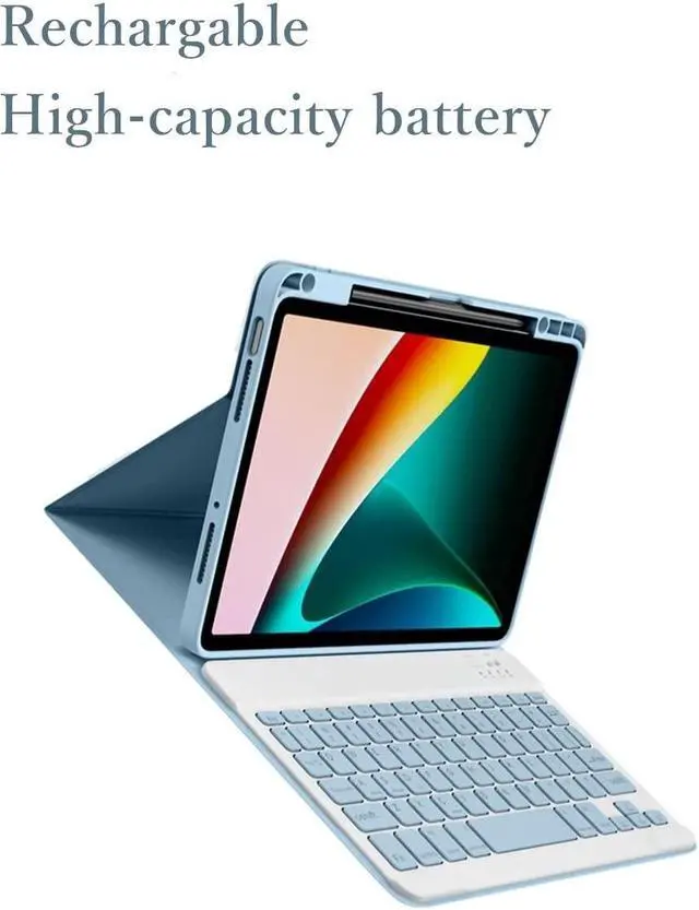 Alt view image 5 of 5 - kaitesi Keyboard Case for iPad 9th 8th 7th Generation 10.2/ Air 3rd Gen Pro 10.5, Magnetically Detachable Bluetooth Color Keyboard Smart Folio Cover (Misty Blue)