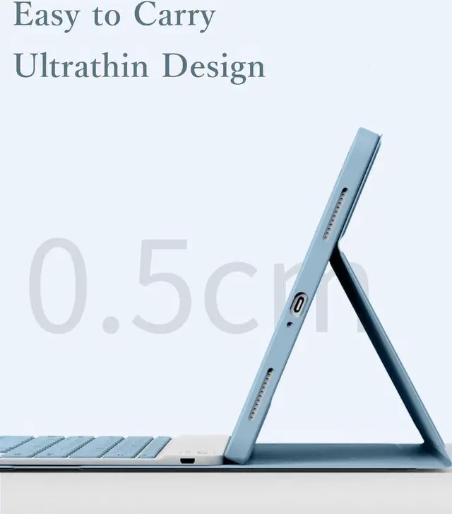 Alt view image 4 of 5 - kaitesi Keyboard Case for iPad 9th 8th 7th Generation 10.2/ Air 3rd Gen Pro 10.5, Magnetically Detachable Bluetooth Color Keyboard Smart Folio Cover (Misty Blue)