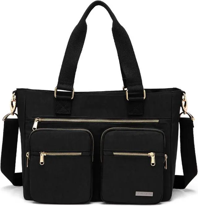 Main image of La Packmore Water Repellent Nylon Shoulder Bag Handbag Laptop Bag Teacher Nurse Tote Briefcase Clinical Bag (14-Inch, Noir)