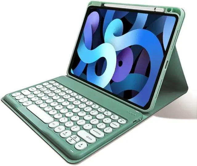 Alt view image 5 of 5 - kaitesi iPad 10th Generation Keyboard Case Round Key Colour Detachable Bluetooth Keyboard and Pencil Holder for iPad 10 2022 10.9" (Dark Green)