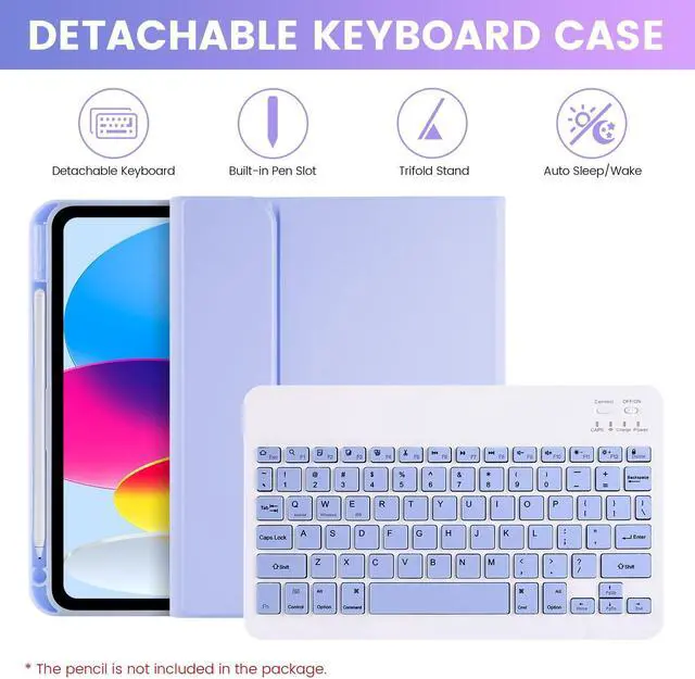 Alt view image 3 of 5 - SOPPY Keyboard Case for iPad 10th Generation & Mouse for New iPad 10th Generation 10.9in 2022 (A2696/A2757/A2777), Detachable Wireless Keyboard Case, Slim Keyboard Cover, Built-in Pen Holder, Purple