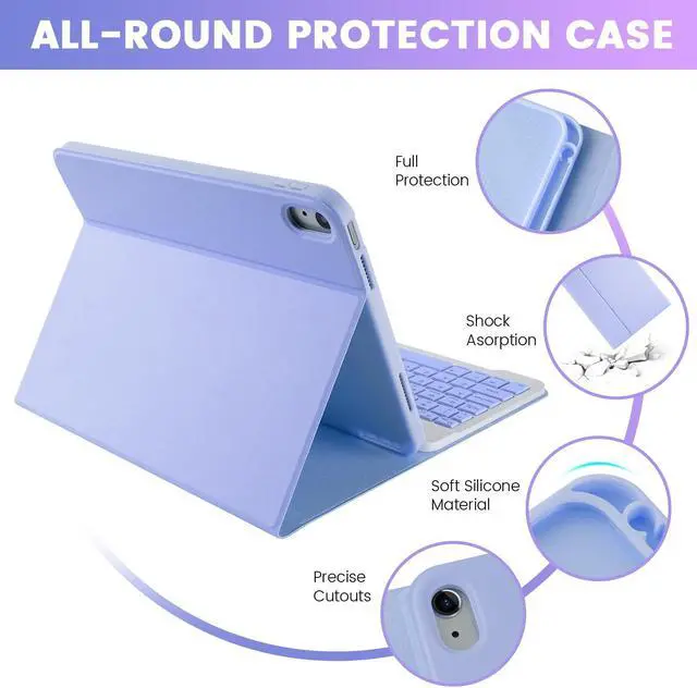 Alt view image 4 of 5 - SOPPY Keyboard Case for iPad 10th Generation & Mouse for New iPad 10th Generation 10.9in 2022 (A2696/A2757/A2777), Detachable Wireless Keyboard Case, Slim Keyboard Cover, Built-in Pen Holder, Purple