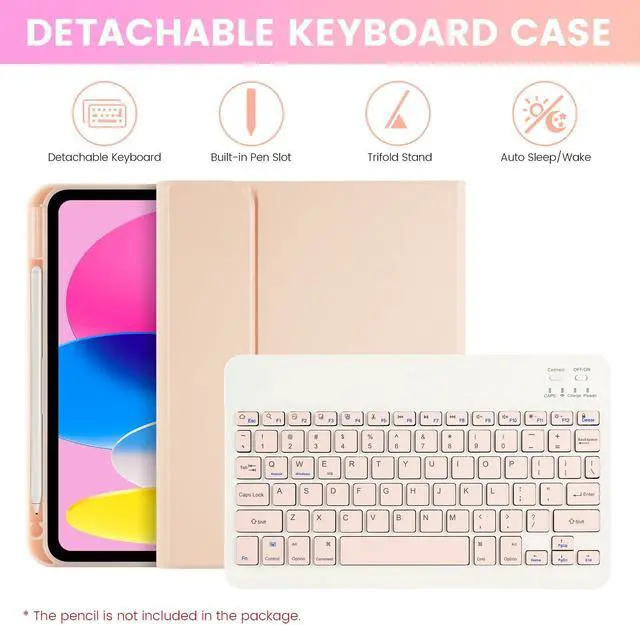 Alt view image 3 of 5 - SOPPY Bluetooth Keyboard Case with Mouse for iPad 11th Gen. (A16) 11-inch 2025, 10th Generation 10.9 inch 2022, Detachable Protective Cover, with Built-in Pen Holder, USB-C Rechargeable, Pink