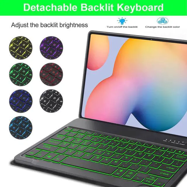 Alt view image 3 of 5 - Keyboard Case for Samsung Galaxy Tab S6 Lite 10.4" 2024 2022/2020 SM-P610/P613/P615/P619, Backlit Detachable Wireless Bluetooth Keyboard Case Slim Stand Cover S Pen Holder(Black)