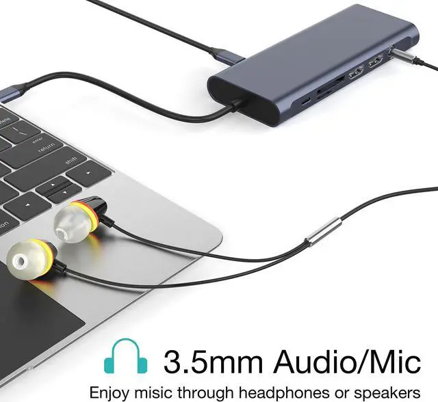 Alt view image 3 of 5 - USB C Docking Station Hub (13 -in-1) with 2 X 4K HDMI, Ethernet, VGA,Audio, USB3.0 TF/SD Dongle Docking Station Compatible for MacBook iPad Pro Dell Hp Lenovo