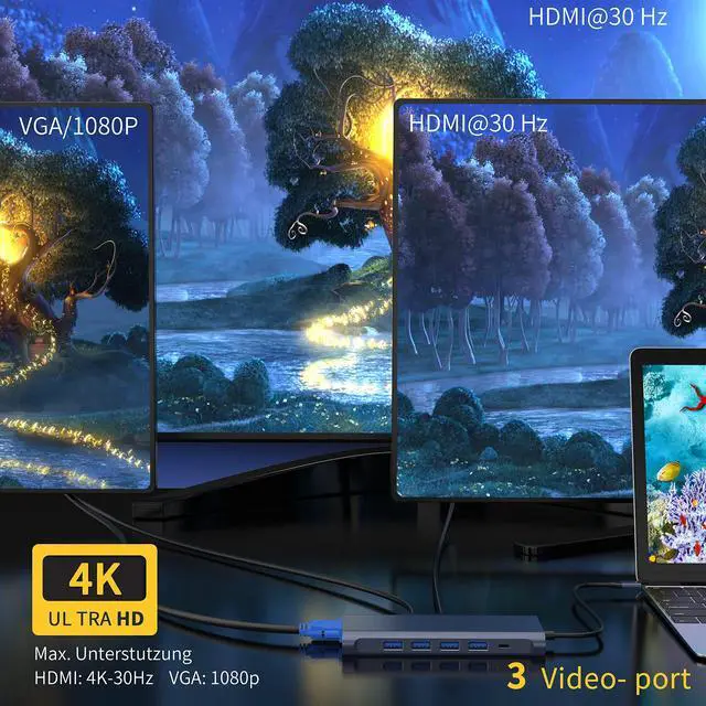 Alt view image 5 of 5 - USB C Docking Station Hub (13 -in-1) with 2 X 4K HDMI, Ethernet, VGA,Audio, USB3.0 TF/SD Dongle Docking Station Compatible for MacBook iPad Pro Dell Hp Lenovo