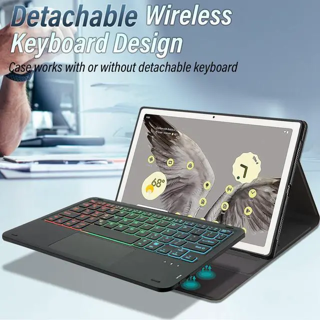 Alt view image 2 of 5 - Backlit Touchpad Keyboard Case for Google Pixel Tablet 11 Inch 2023, DKAHOEE 3-Zone Backlight Detachable Wireless Keyboard with Slim PU Leather Protective Case for 11 2023 Release Google Pixel Tablet
