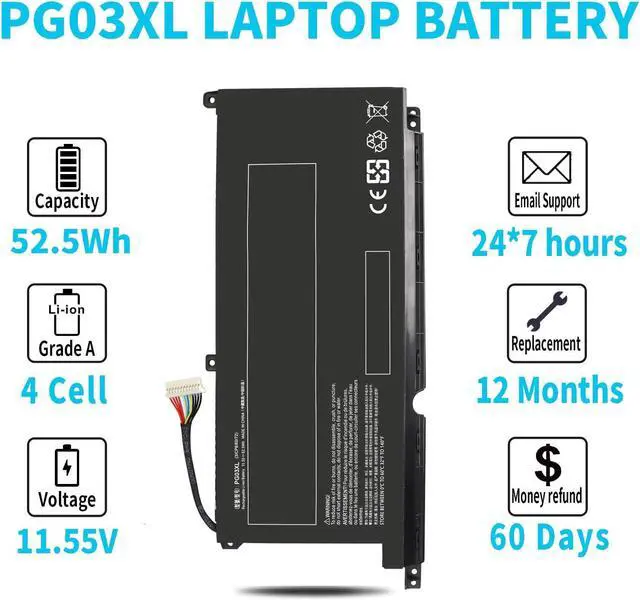 Alt view image 5 of 5 - 52.5Wh PG03XL Laptop Battery for HP Pavilion Gaming 15-DK 15T-DK 15-EC 15-DK0XXX 15-DK0056WM 15-DK0068WM 15-DK0055NR 15T-DK200 15-EC0013DX 15-EC1073DX 15Z-EC200 16-A0032DX 16-A0035NR L48495-005