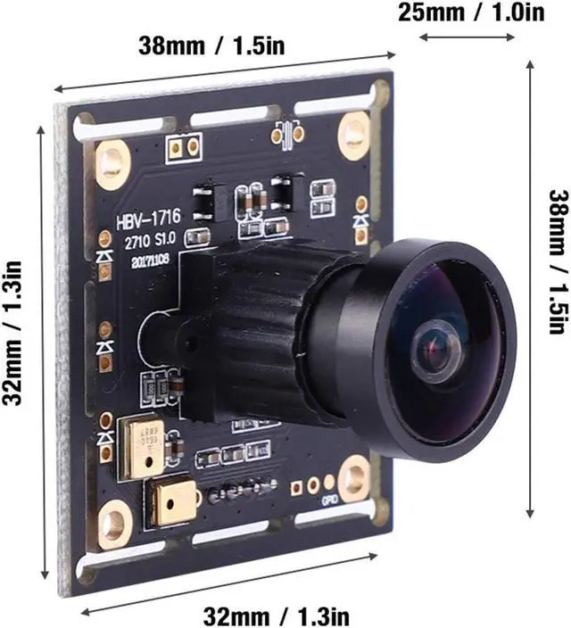 Alt view image 4 of 5 - Tbest USB Kameramodul Modul,Lightburn USB Kamera Mini Webcam,Lightburn Camera,UsbKameramodul 140 Grad 2 Million Pixels 140° Wide Angle Lens USB Camera Module with Ov2710 Chip