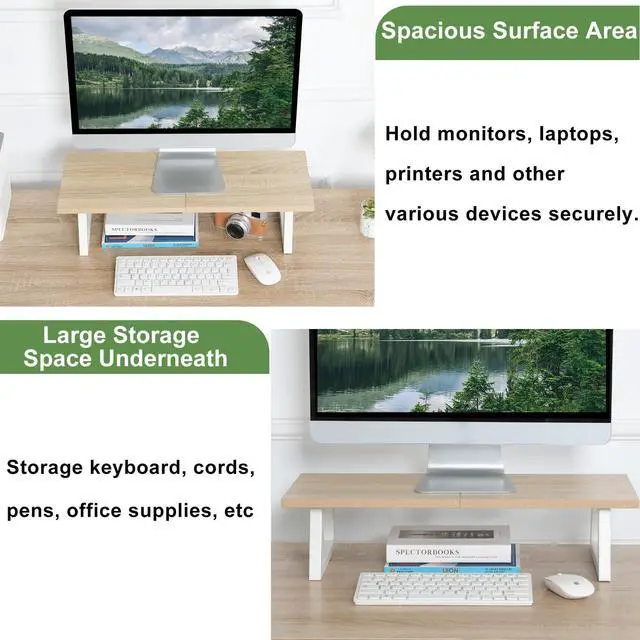 Alt view image 3 of 5 - TEAMIX 24 inch Monitor Stand Riser, Wood & Steel Computer Monitor Stand with Storage, Laptop, PC, Printer Stand Riser for Desktop Office Desk Organizers