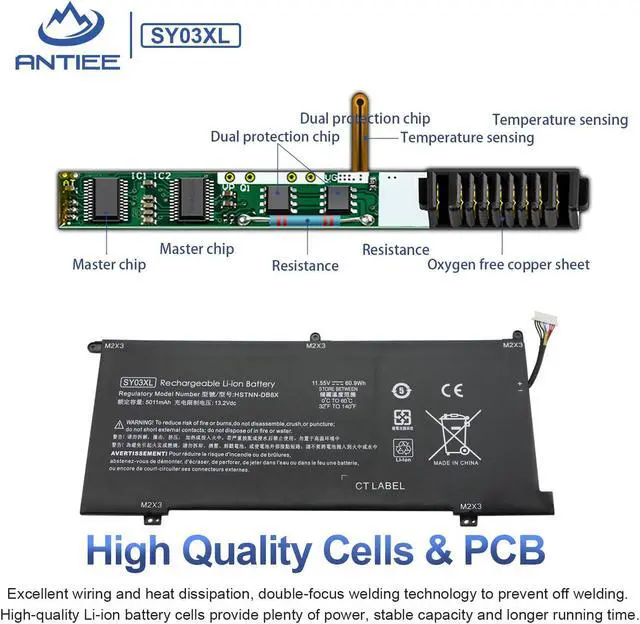 Alt view image 3 of 5 - ANTIEE SY03XL Laptop Battery for HP Chromebook X360 14 G1 14-DA 14-DA0011DX 14-DA0500ND 14-DA0021NR Chromebook 15-DE 15-DE0010NR 15-DE0021CL L29959-002 L29913-221 SY03060XL 11.55V 60.9Wh