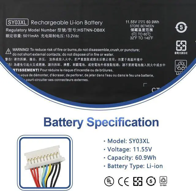 Alt view image 2 of 5 - ANTIEE SY03XL Laptop Battery for HP Chromebook X360 14 G1 14-DA 14-DA0011DX 14-DA0500ND 14-DA0021NR Chromebook 15-DE 15-DE0010NR 15-DE0021CL L29959-002 L29913-221 SY03060XL 11.55V 60.9Wh