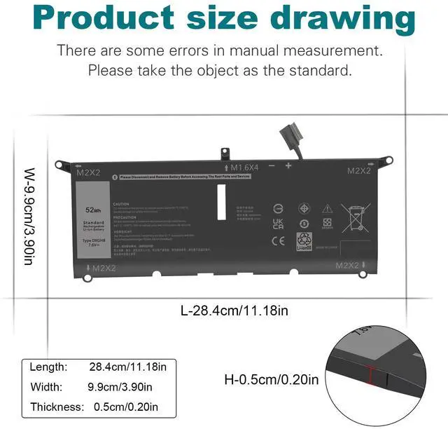 Alt view image 3 of 5 - TREE.NB DXGH8 Battery for Dell XPS 13 9370 9380 2019 Inspiron 13 7390 7391 2-in-1 5390 5391 Latitude 3301 E3301 Vostro 5390 5391 Series 0H754V H754V G8VCF P82G HK6N5 7.6V/52Wh