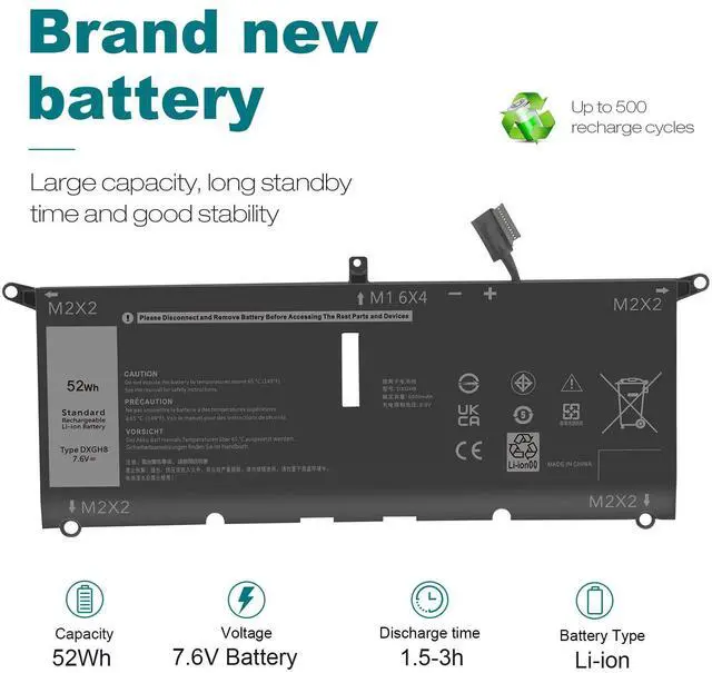 Alt view image 4 of 5 - TREE.NB DXGH8 Battery for Dell XPS 13 9370 9380 2019 Inspiron 13 7390 7391 2-in-1 5390 5391 Latitude 3301 E3301 Vostro 5390 5391 Series 0H754V H754V G8VCF P82G HK6N5 7.6V/52Wh