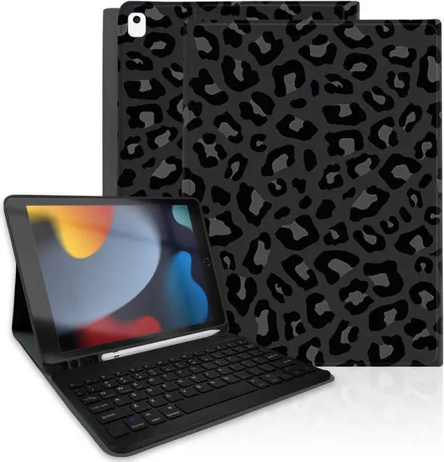 Main image of TopPerfekt for iPad 9th Generation Keyboard Case 10.2inch 2021, Magnetically Absorbent, Auto Sleep/Wake, Pencil Holder for iPad 8th Gen 2020, 7th Gen 2019, Air 3rd, pro 10.5inch - BlackGrey Leopard