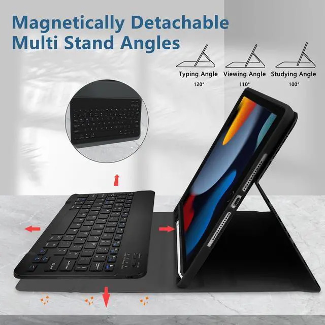 Alt view image 3 of 5 - TopPerfekt for iPad 9th Generation Keyboard Case 10.2inch 2021, Magnetically Absorbent, Auto Sleep/Wake, Pencil Holder for iPad 8th Gen 2020, 7th Gen 2019, Air 3rd, pro 10.5inch - BlackGrey Leopard