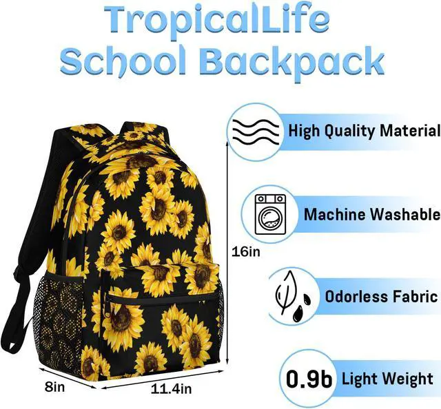 Alt view image 2 of 5 - TropicalLife Backpack for School, Sunflower Backpacks with Laptop Compartment for Boys Girls Adults Teens, Lightweight Travel Bookbag for Middle School College High School Students