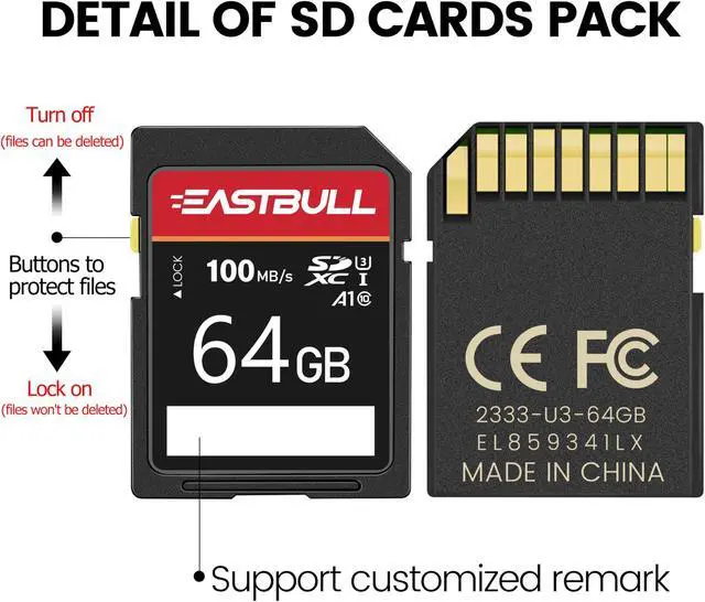 Alt view image 5 of 5 - 5-Pack of SD Card 64GB EASTBULL Class 10 SD Cards U1 V30 High-Speed 100MB/s Read SDXC Memory Card 5-Pack for Camera, Full HD Video, with 5 Mini Cases (64 GB, 5 Pack)