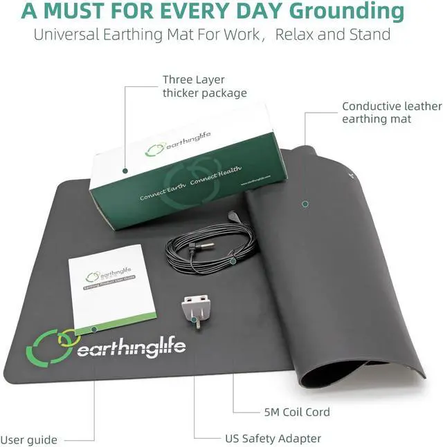 Alt view image 4 of 5 - Grounding Mat for Eathing Conductive PU Leather Desk Mat with 16.4ft Grounded Cord Grounded Therapy