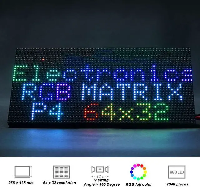 Alt view image 2 of 5 - RGB Panel 64x32, 2048 DOTS Pixels 4mm Pitch 5V Sign Display for RPi, Pico, ESP32, DIY Creator Desktop, Wall Display, etc