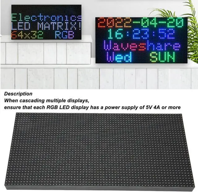 Alt view image 3 of 5 - RGB Panel 64x32, 2048 DOTS Pixels 4mm Pitch 5V Sign Display for RPi, Pico, ESP32, DIY Creator Desktop, Wall Display, etc