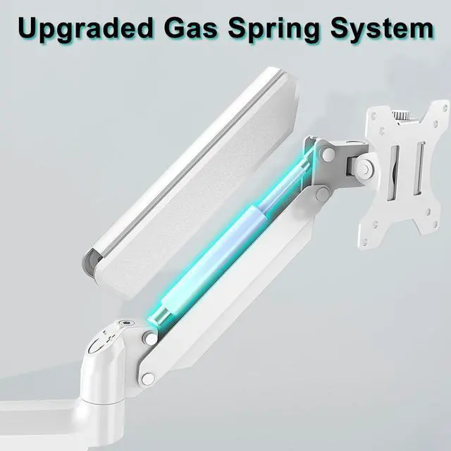 Alt view image 3 of 5 - ErgoFocus Monitor Wall Mount Fits 17-32 Inch Flat/Curved Computer Screens, Single Monitor Wall Arm Holds up to 19.8lbs, Height Adjustable Gas Spring Wall Monitor Stand Tilt, VESA Mount 75/100, White