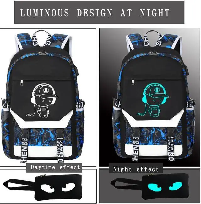 Alt view image 3 of 5 - CHENGXiYANG Anime Luminous Backpack Waterproof.Cool Backpacks15.6 in Large capacity Laptopeight Backpack.with USBChargingHeadphones Port.Luminous Backpack.Security Lock