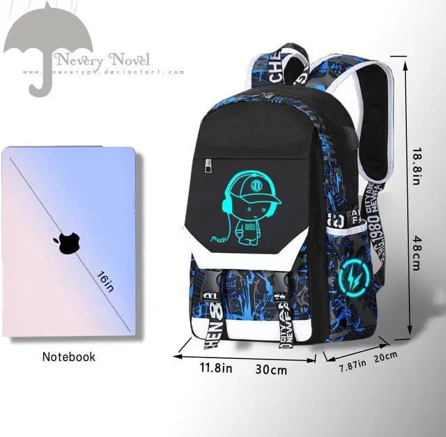 Alt view image 2 of 5 - CHENGXiYANG Anime Luminous Backpack Waterproof.Cool Backpacks15.6 in Large capacity Laptopeight Backpack.with USBChargingHeadphones Port.Luminous Backpack.Security Lock