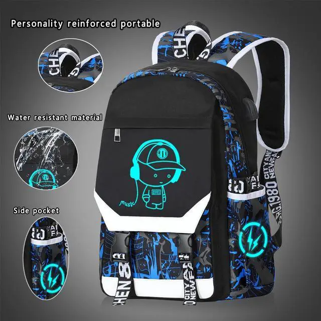 Alt view image 4 of 5 - CHENGXiYANG Anime Luminous Backpack Waterproof.Cool Backpacks15.6 in Large capacity Laptopeight Backpack.with USBChargingHeadphones Port.Luminous Backpack.Security Lock