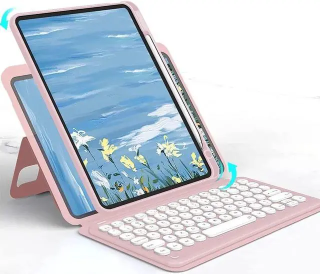 Main image of GOOVEN Keyboard Cover for iPad 10.2" /Air3 Pro 10.5", iPad 9 8 7 Magnetic Detachable BT Keyboard Transparent Back Cover Cute Round Key Caps vertical Kickstand (iPad 10.2''/10.5'', Pink)