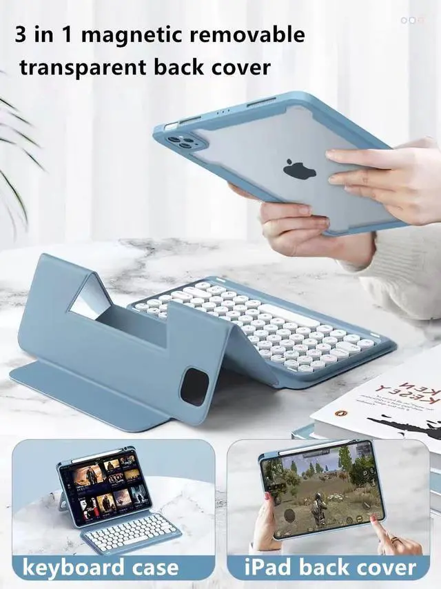 Alt view image 5 of 5 - GOOVEN Keyboard Cover for iPad 10.2" /Air3 Pro 10.5", iPad 9 8 7 Magnetic Detachable BT Keyboard Transparent Back Cover Cute Round Key Caps vertical Kickstand (iPad 10.2''/10.5'', Pink)