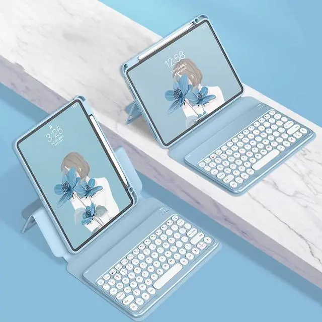 Alt view image 2 of 5 - GOOVEN iPad Air5/Air4/Pro11 Magnetic Detachable BT Keyboard - Transparent Back Cover, Vertical Kickstand (Misty Blue)