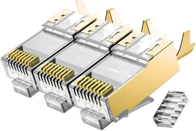 Main image of 50 Pcs Cat7 Cat7A Gold RJ45 Connectors, Cat7 Cat7A Gold RJ45 Plugs, Sheilded RJ45 8P8C Cat7/Cat7A up to 10Gbps for Ethernet LAN Cable