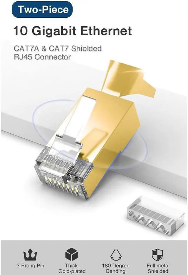 Alt view image 2 of 5 - 50 Pcs Cat7 Cat7A Gold RJ45 Connectors, Cat7 Cat7A Gold RJ45 Plugs, Sheilded RJ45 8P8C Cat7/Cat7A up to 10Gbps for Ethernet LAN Cable