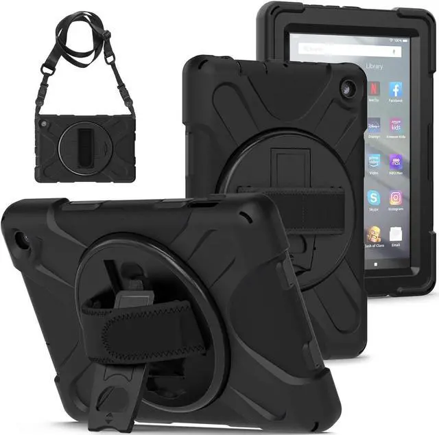 Main image of 360° Rotatable case for Fire7 2022 12th Generation 7 '' Detachable Shoulder Strap/Hand Strap/Rotating Kickstand Shockproof dustproof Sturdy Protective case (Fire7 2022, Black)