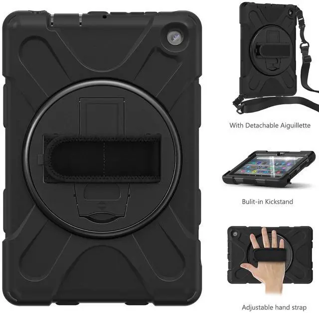 Alt view image 2 of 5 - 360° Rotatable case for Fire7 2022 12th Generation 7 '' Detachable Shoulder Strap/Hand Strap/Rotating Kickstand Shockproof dustproof Sturdy Protective case (Fire7 2022, Black)