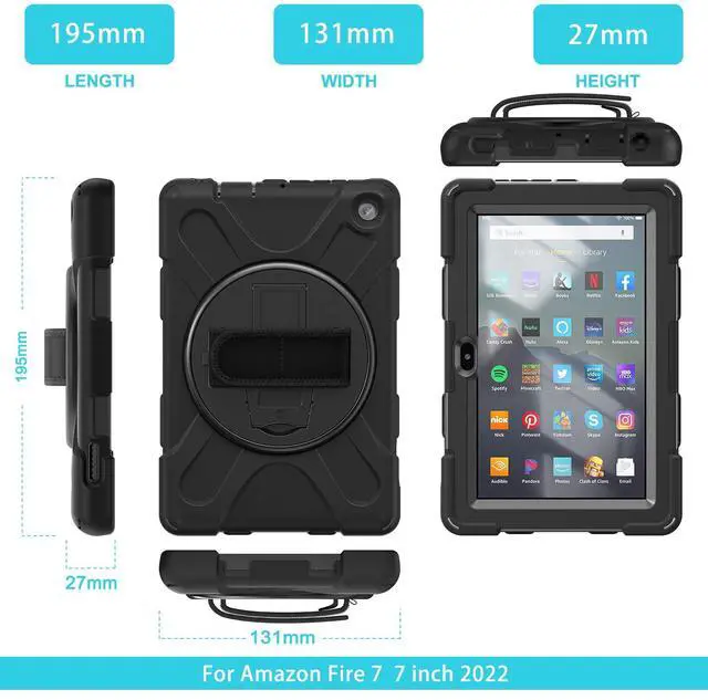 Alt view image 3 of 5 - 360° Rotatable case for Fire7 2022 12th Generation 7 '' Detachable Shoulder Strap/Hand Strap/Rotating Kickstand Shockproof dustproof Sturdy Protective case (Fire7 2022, Black)