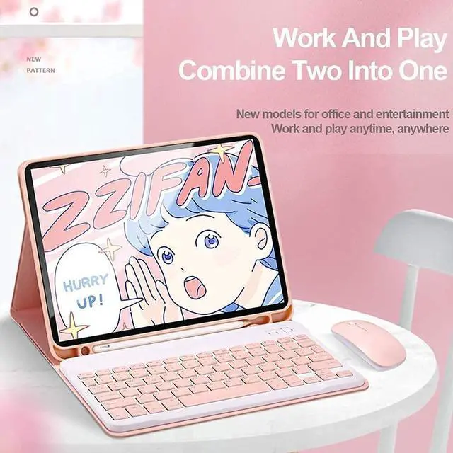 Alt view image 2 of 5 - Keyboard Case for iPad 11th(A16)/iPad 10th Generation 2022 with Mouse Detachable Wireless Bluetooth Keyboard Pencil Holder Slim Leather Cover for iPad11/iPad10, Pink