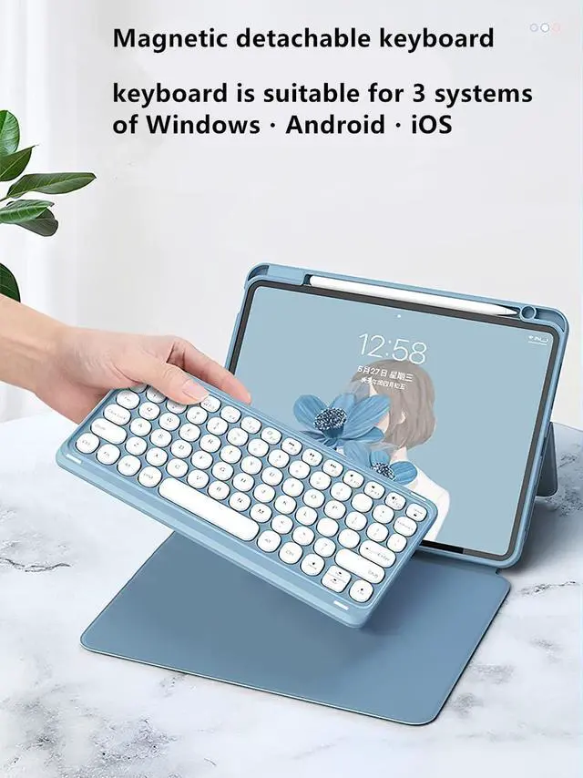 Alt view image 4 of 5 - GOOVEN Keyboard Cover for iPad 10.2" /Air3 Pro 10.5", iPad 9 8 7 Magnetic Detachable BT Keyboard Transparent Back Cover Cute Round Key Caps vertical Kickstand (iPad 10.2''/10.5'', Pink)