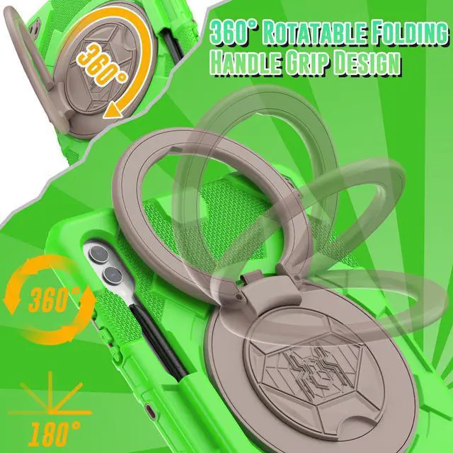 Alt view image 4 of 5 - Heavy Duty Case for Galaxy Tab S9 Plus(SM-X810/ SM-816B/ SM-818U), Shockproof Rugged Cover with Handle Grip 360deg Rotate Kickstand, Shoulder Strap, S Pen Holder, Green