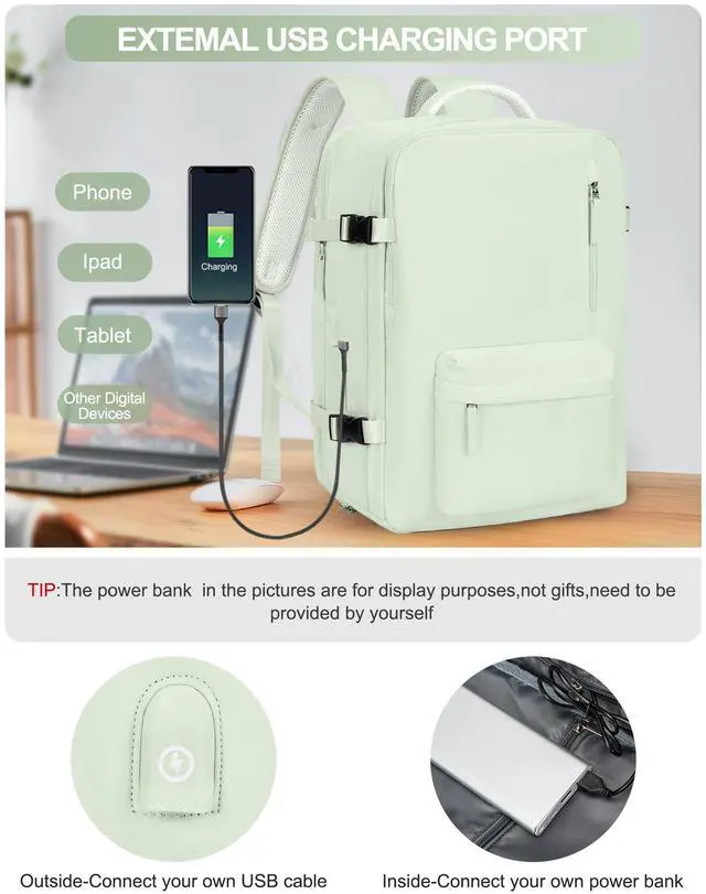 Alt view image 4 of 5 - winspansy Carry on Backpack,Travel Backpack for Women Men Airline Approved Personal Item Size Hiking Gym Backpack Weekender Casual Daypack Backpack Bag with Shoe Compartment, Light Green Extension