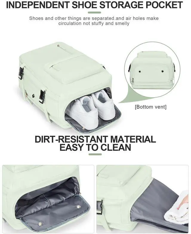 Alt view image 5 of 5 - winspansy Carry on Backpack,Travel Backpack for Women Men Airline Approved Personal Item Size Hiking Gym Backpack Weekender Casual Daypack Backpack Bag with Shoe Compartment, Light Green Extension