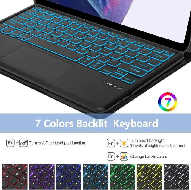 Alt view image 2 of 5 - Keyboard Case for Galaxy Tab S8 Plus 12.4"- Smart Trackpad - 7 Colors Backlight- Magnetic Detachable Keyboard with S Pen Holder- Protective Stand Cover for Tab S7 FE 2021 & S8 Plus 2022 - Drak Blue