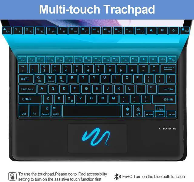 Alt view image 4 of 5 - Keyboard Case for Galaxy Tab S8 Plus 12.4"- Smart Trackpad - 7 Colors Backlight- Magnetic Detachable Keyboard with S Pen Holder- Protective Stand Cover for Tab S7 FE 2021 & S8 Plus 2022 - Drak Blue