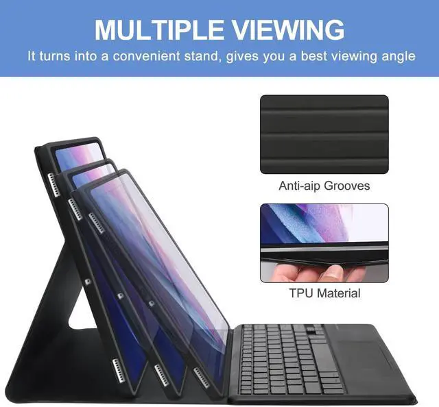 Alt view image 5 of 5 - Keyboard Case for Galaxy Tab S8 Plus 12.4"- Smart Trackpad - 7 Colors Backlight- Magnetic Detachable Keyboard with S Pen Holder- Protective Stand Cover for Tab S7 FE 2021 & S8 Plus 2022 - Drak Blue