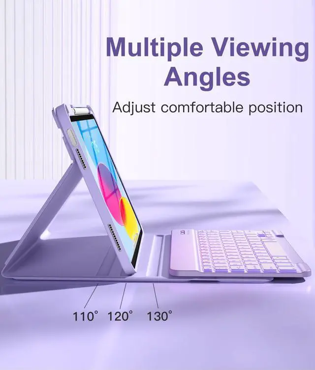 Alt view image 5 of 5 - Hamile for iPad 11th 10th Generation Case with Keyboard - 7 Colors Backlit Wireless Detachable Folio Keyboard Cover with Pencil Holder for iPad 11-inch A16 2025 10th Gen 10.9 Inch 2022 (Purple)