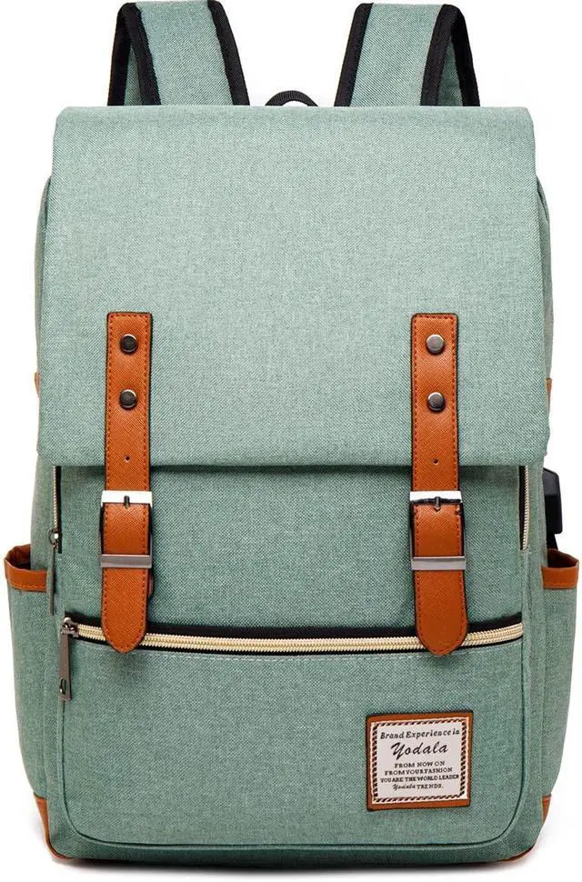 Alt view image 2 of 5 - YODALA Vintage Laptop Backpack for women men, Water Resistant Cool Work Bag Computer Backpack with USB Charging Port for Travel College, Fits up to 15.6Inch Notebook in Green