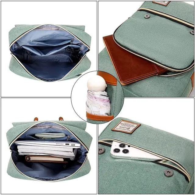 Alt view image 5 of 5 - YODALA Vintage Laptop Backpack for women men, Water Resistant Cool Work Bag Computer Backpack with USB Charging Port for Travel College, Fits up to 15.6Inch Notebook in Green